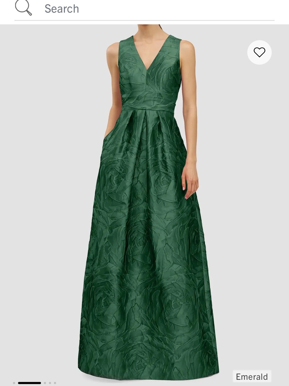Kay Unger Emerald V-Neck Floral Jacquard Gown